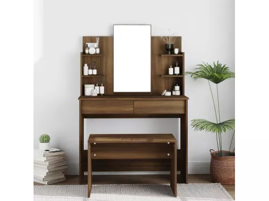 Kauf Unique Schminktisch mit Spiegel Braun Eichen-Optik 96x40x142 cm