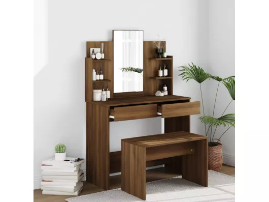Kauf Unique Schminktisch mit Spiegel Braun Eichen-Optik 96x40x142 cm Tägliche Deals