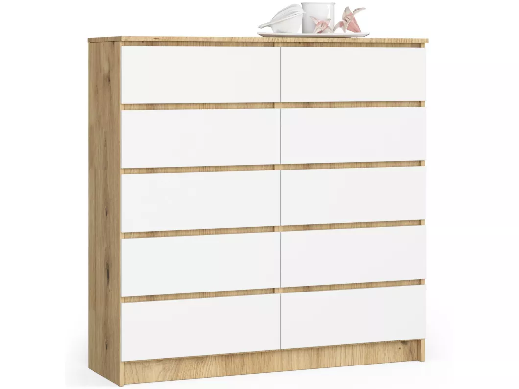 Kauf Unique Kommode AKORD K120 Eiche Artisan 120 cm 10 Schubladen Front Weiß B120 x H121 x T40 cm zollfrei
