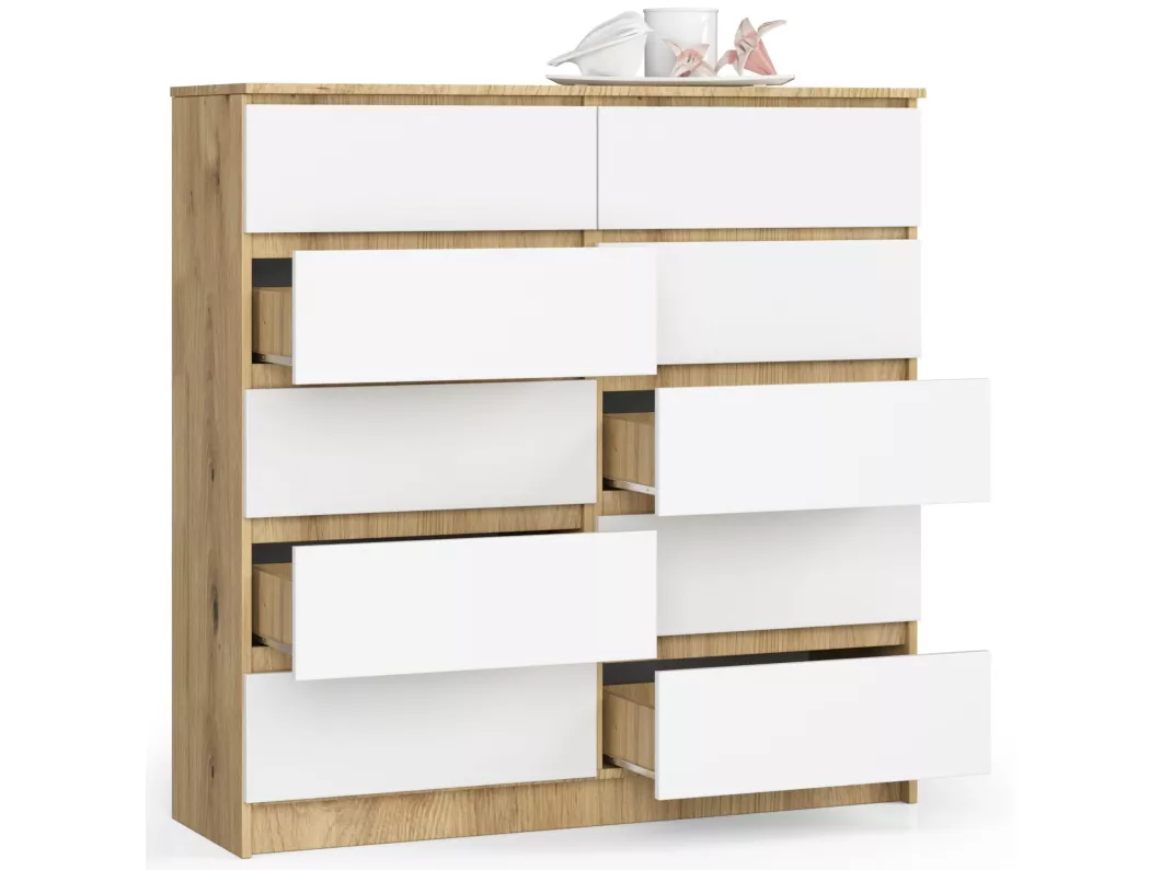 Kauf Unique Kommode AKORD K120 Eiche Artisan 120 cm 10 Schubladen Front Weiß B120 x H121 x T40 cm zollfrei