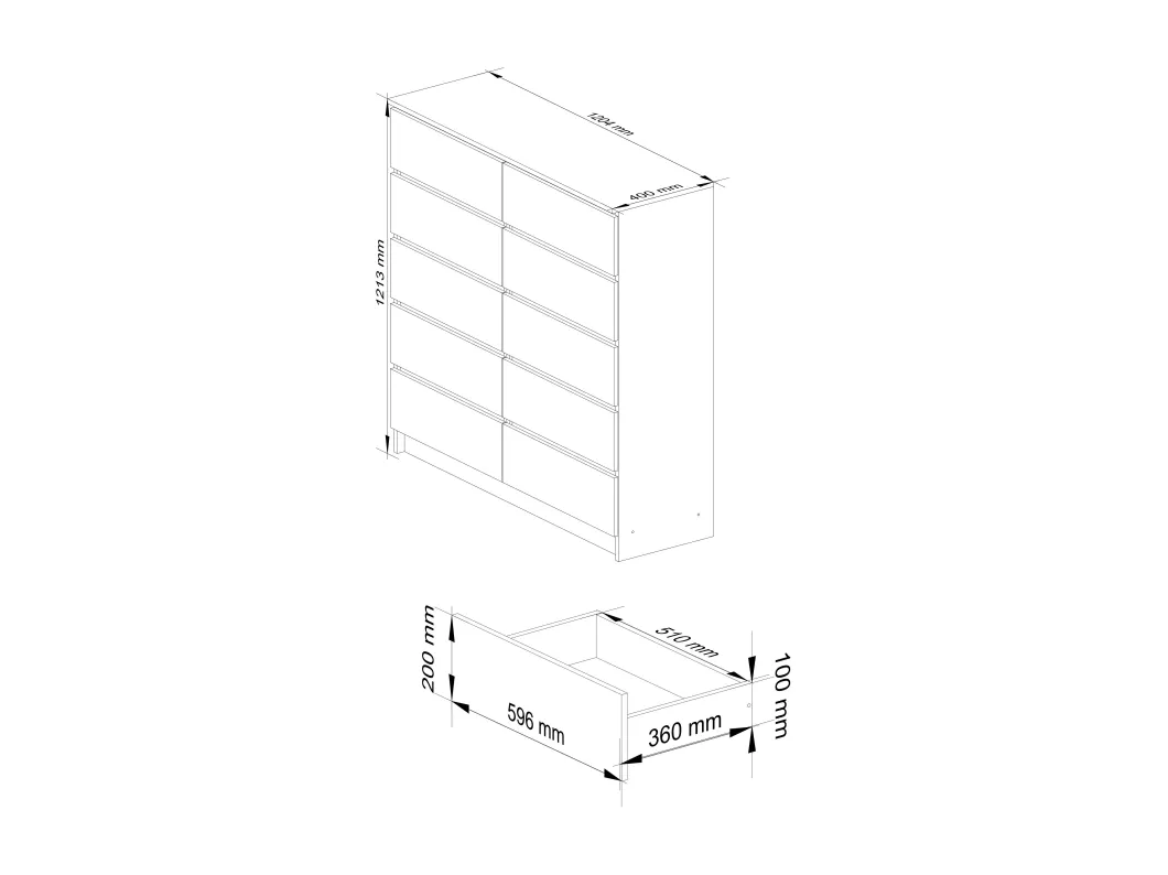 Kauf Unique Kommode AKORD K120 Eiche Artisan 120 cm 10 Schubladen Front Weiß B120 x H121 x T40 cm zollfrei