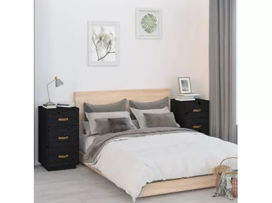 Kauf Unique Nachttische 2 Stk. Schwarz 40x40x75 cm Massivholz Kiefer