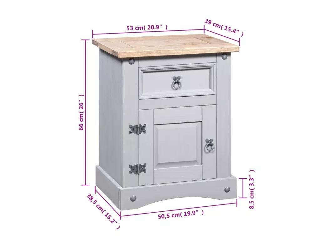 Kauf Unique Nachttisch im Mexiko-Stil Corona Kiefernholz Grau 53x39x66 cm Exklusivangebot