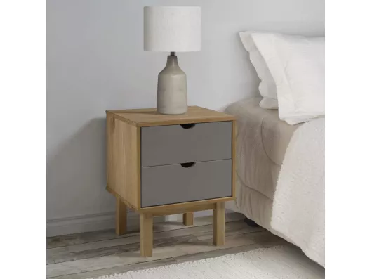 Kauf Unique Nachttisch OTTA Braun&Grau 45x39x57 cm Massivholz Kiefer