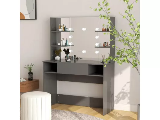 Kauf Unique Schminktisch mit LED-Beleuchtung 100x40x135 cm MDF Grau