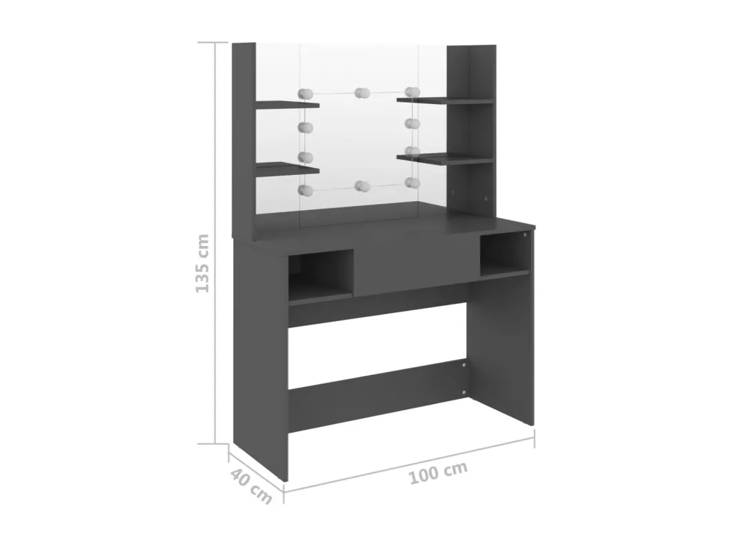 Kauf Unique Schminktisch mit LED-Beleuchtung 100x40x135 cm MDF Grau Vatertagsangebot