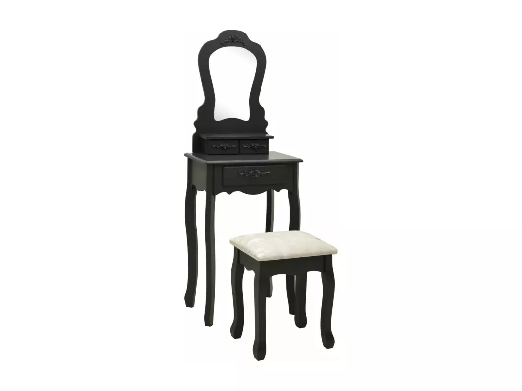 Kauf Unique Schminktisch-Set mit Hocker Schwarz 50x59x136 cm Paulownia-Holz