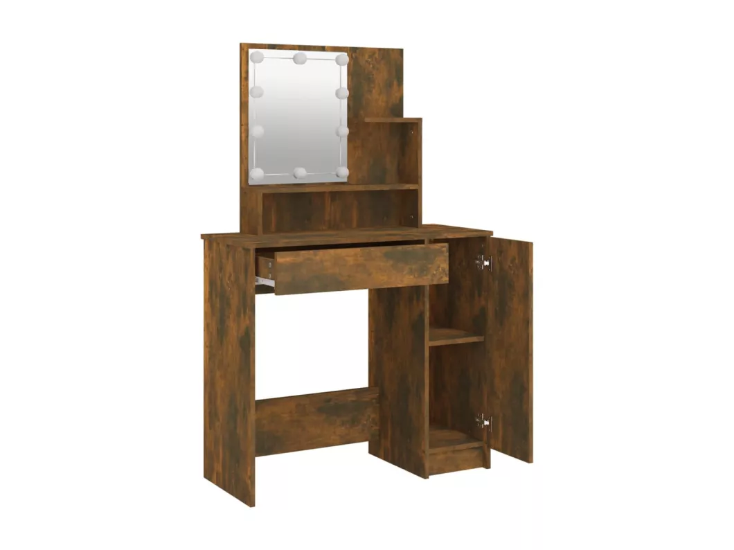 Kauf Unique Schminktisch mit LED Räuchereiche 86,5x35x136 cm Online Outlet