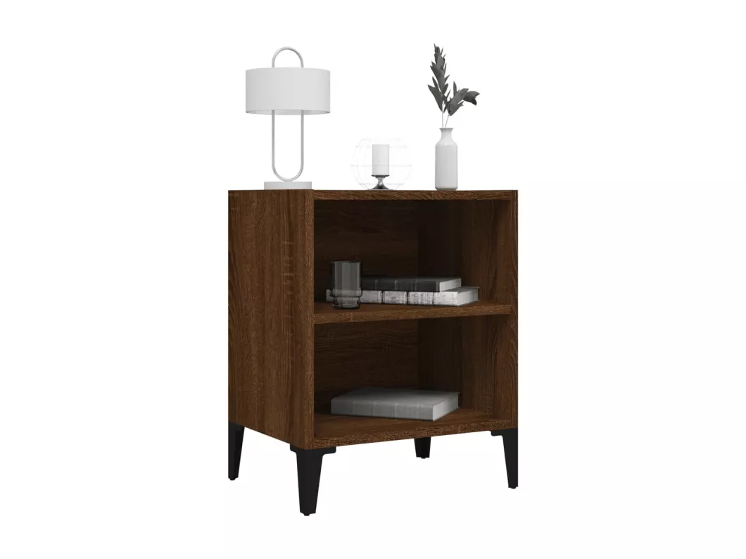 Kauf Unique Nachttische 2 Stk. Metallbeine Braun Eichen-Optik 40x30x50 cm Exklusive Angebote