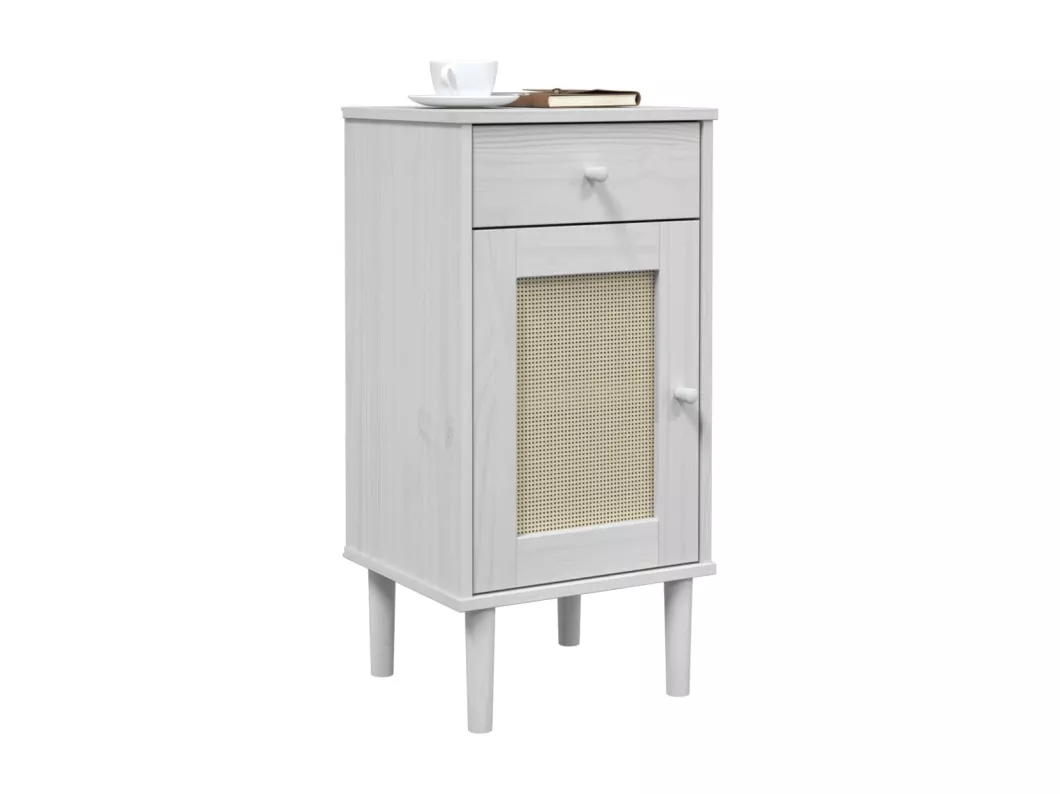 Kauf Unique Nachttisch SENJA Rattan-Look Weiß 40x35x80 cm Massivholz Kiefer Bis zu 60% Rabatt