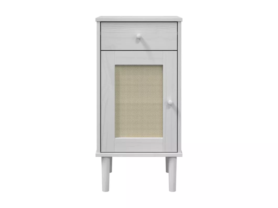 Kauf Unique Nachttisch SENJA Rattan-Look Weiß 40x35x80 cm Massivholz Kiefer Bis zu 60% Rabatt