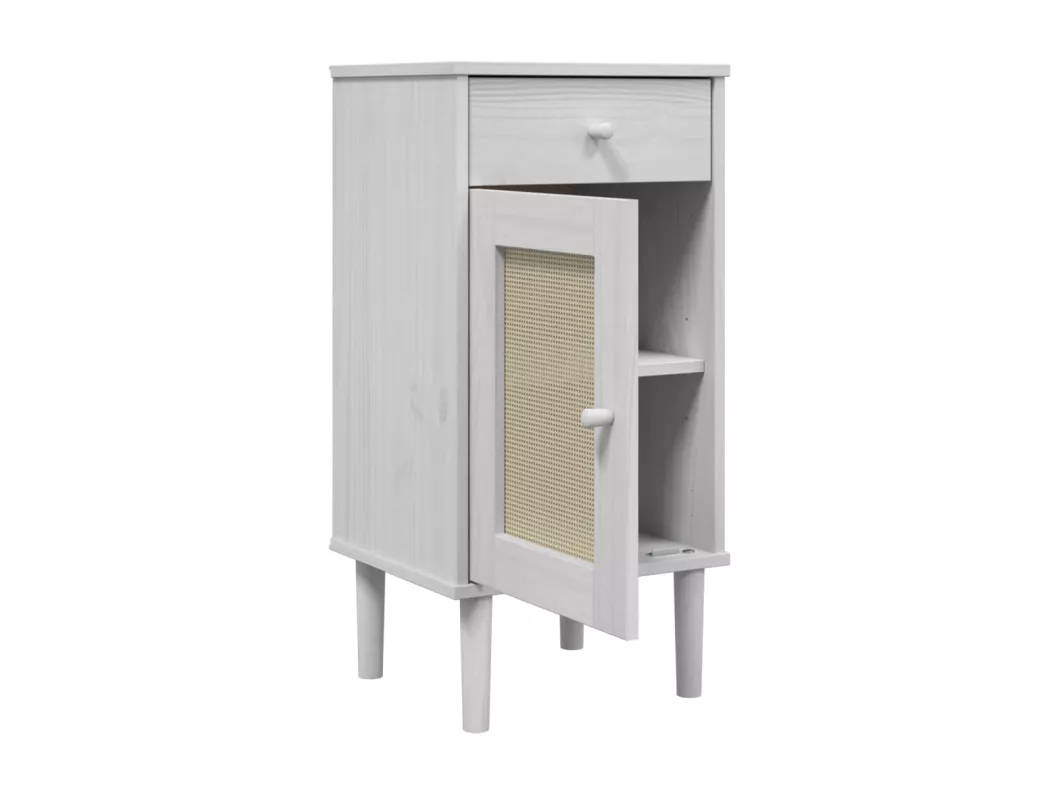 Kauf Unique Nachttisch SENJA Rattan-Look Weiß 40x35x80 cm Massivholz Kiefer Bis zu 60% Rabatt