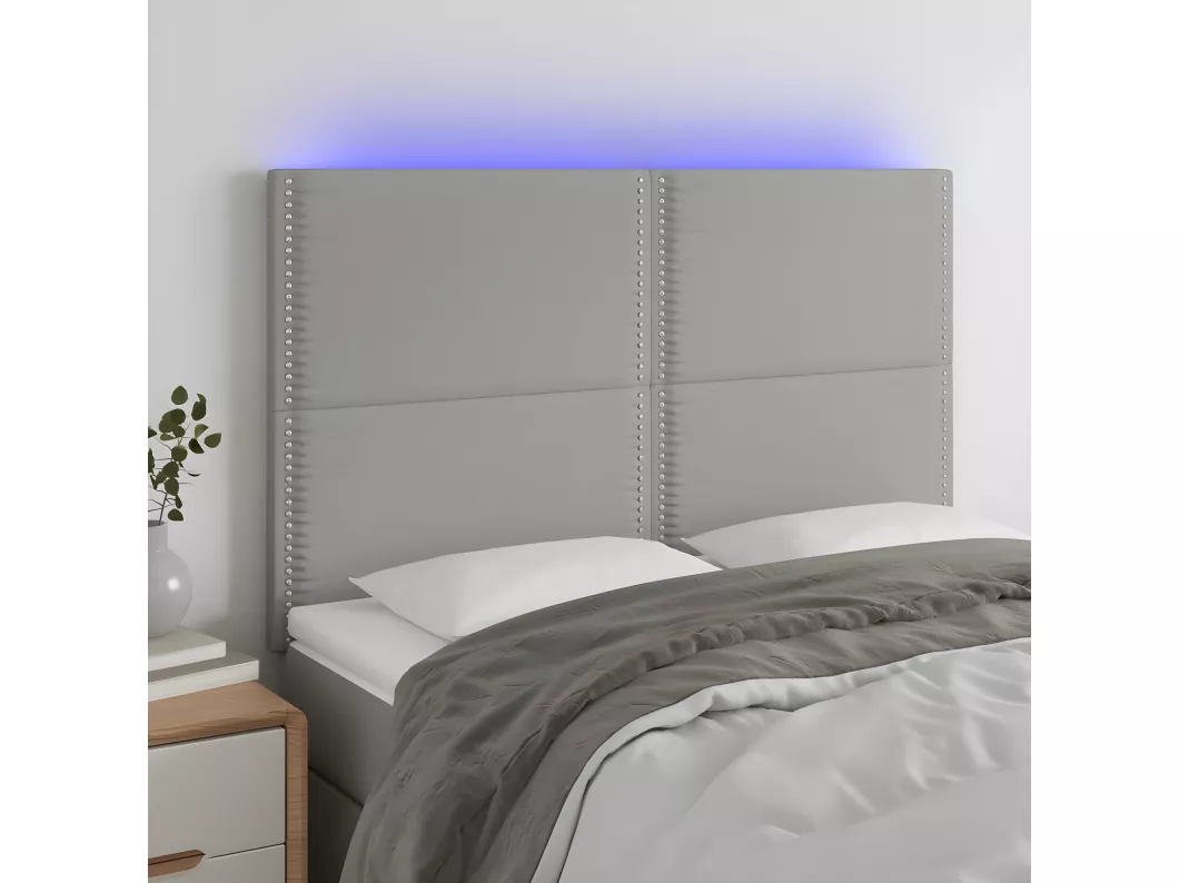 Kauf Unique LED Kopfteil Hellgrau 144x5x118/128 cm Stoff