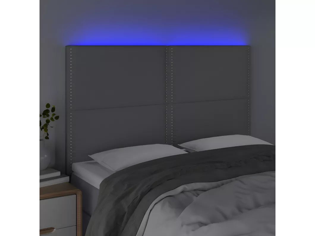 Kauf Unique LED Kopfteil Hellgrau 144x5x118/128 cm Stoff Speichern exportieren