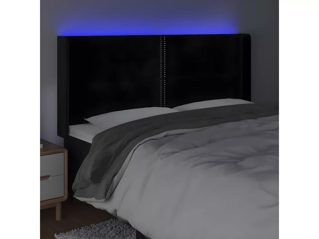 Kauf Unique LED Kopfteil Schwarz 183x16x118/128 cm Samt Im Verkauf