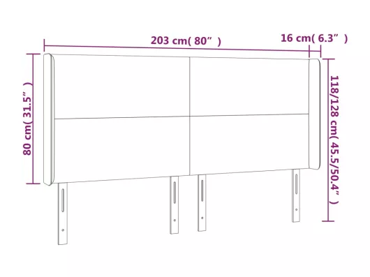 Kauf Unique LED Kopfteil Schwarz 203x16x118/128 cm Samt Outlet