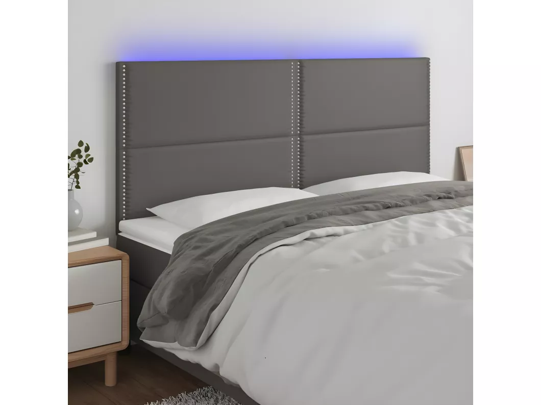 Kauf Unique LED Kopfteil Grau 180x5x118/128 cm Kunstleder