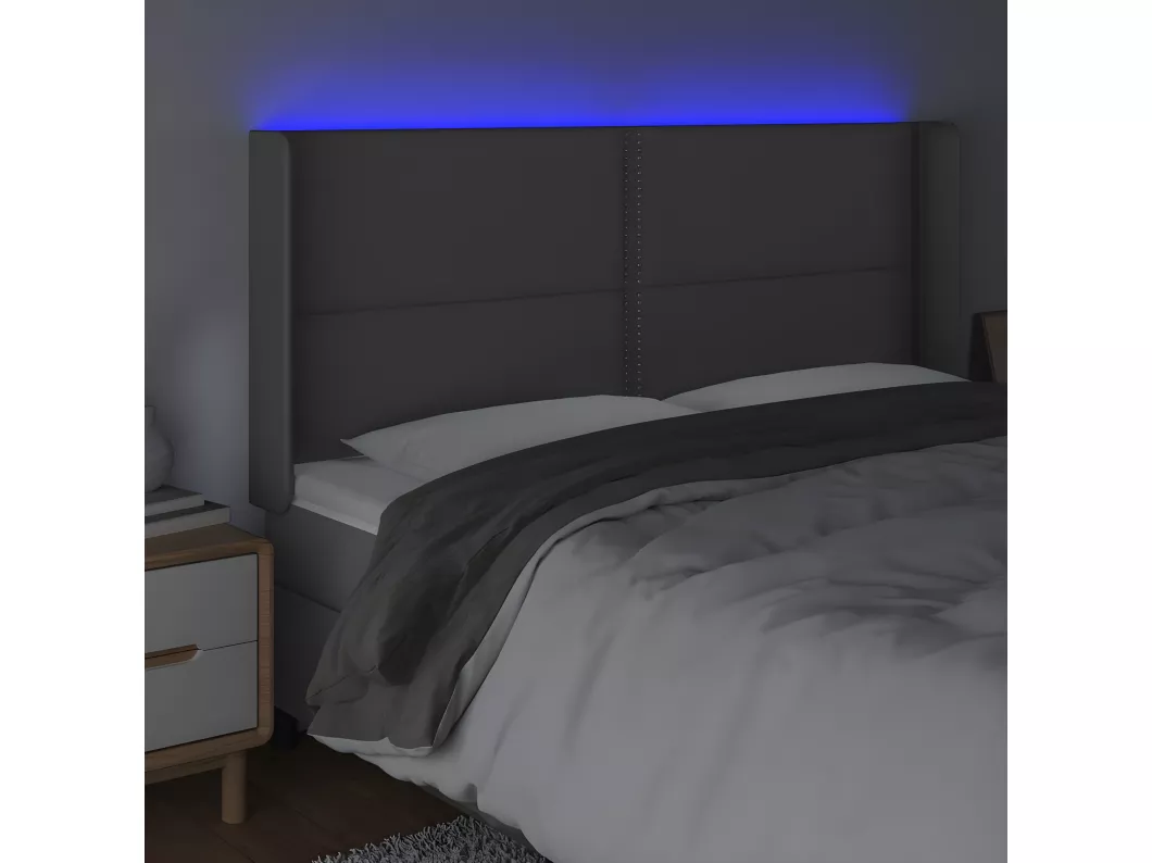 Kauf Unique LED Kopfteil Grau 183x16x118/128 cm Kunstleder Großer Ausverkauf