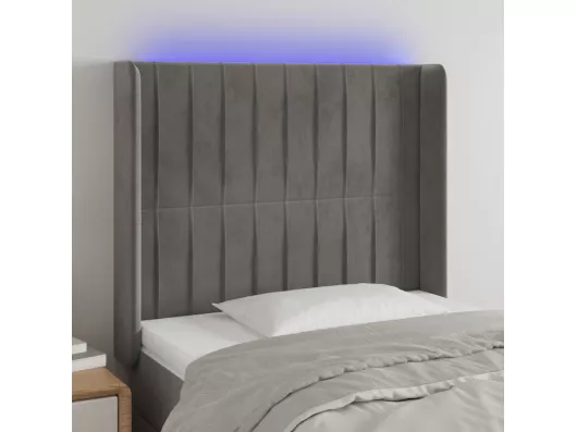 Kauf Unique LED Kopfteil Hellgrau 93x16x118/128 cm Samt