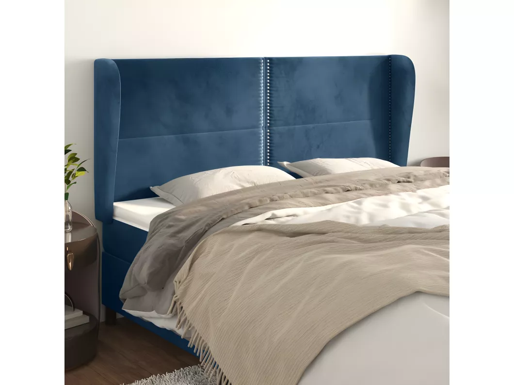 Kauf Unique Kopfteil mit Ohren Dunkelblau 203x23x118/128 cm Samt