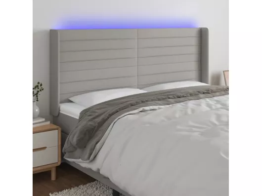 Kauf Unique LED Kopfteil Hellgrau 203x16x118/128 cm Stoff Exklusive Angebote