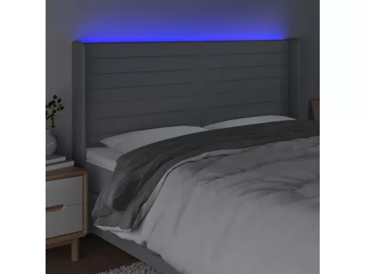 Kauf Unique LED Kopfteil Hellgrau 203x16x118/128 cm Stoff Exklusive Angebote