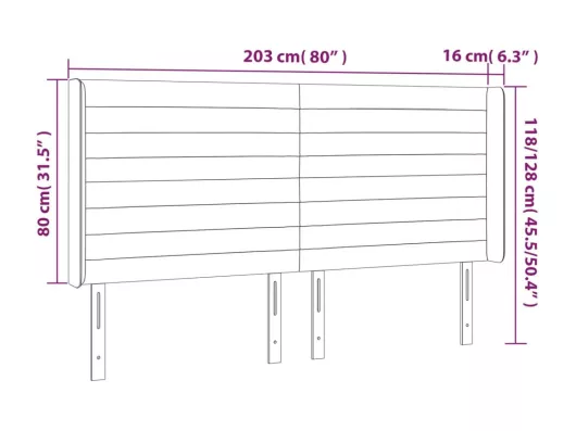 Kauf Unique LED Kopfteil Hellgrau 203x16x118/128 cm Stoff Exklusive Angebote