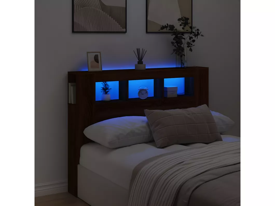 Kauf Unique LED-Kopfteil Braun Eichen-Optik 140x18,5x103,5 cm Holzwerkstoff