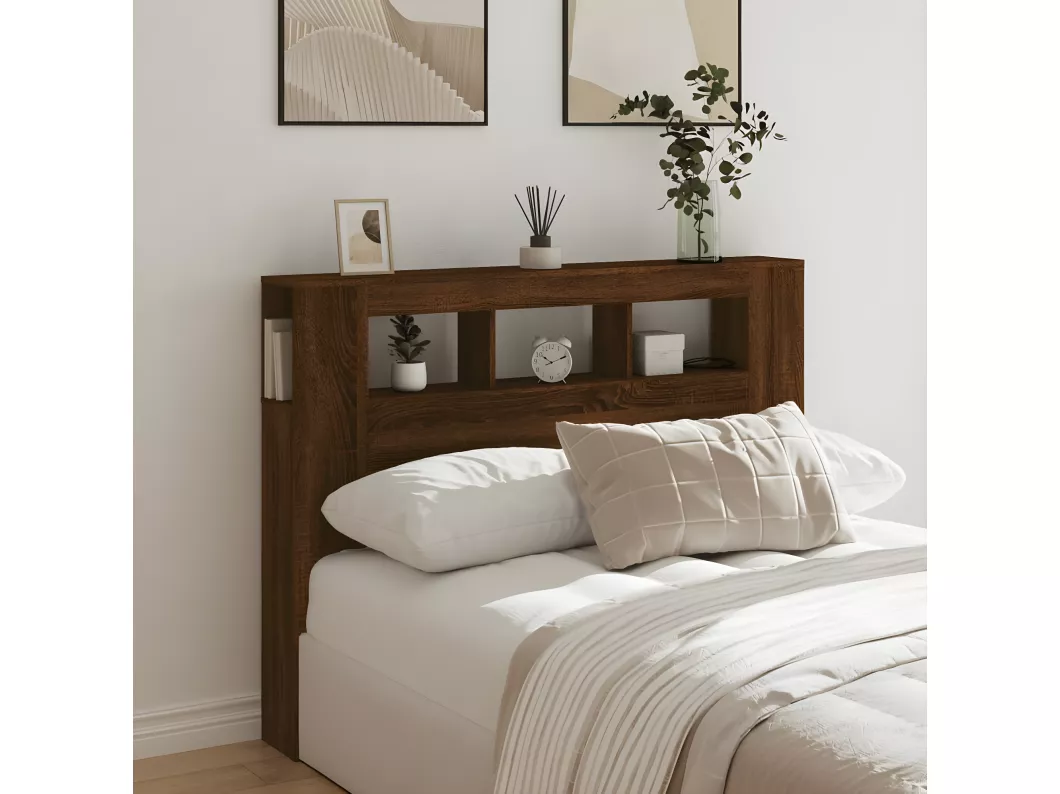 Kauf Unique LED-Kopfteil Braun Eichen-Optik 140x18,5x103,5 cm Holzwerkstoff Große Rabatte