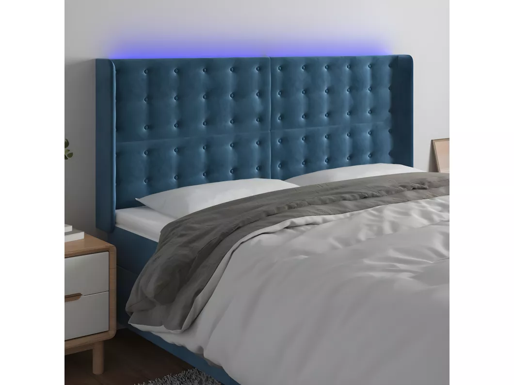 Kauf Unique LED Kopfteil Dunkelblau 183x16x118/128 cm Samt VIP-Rabatte