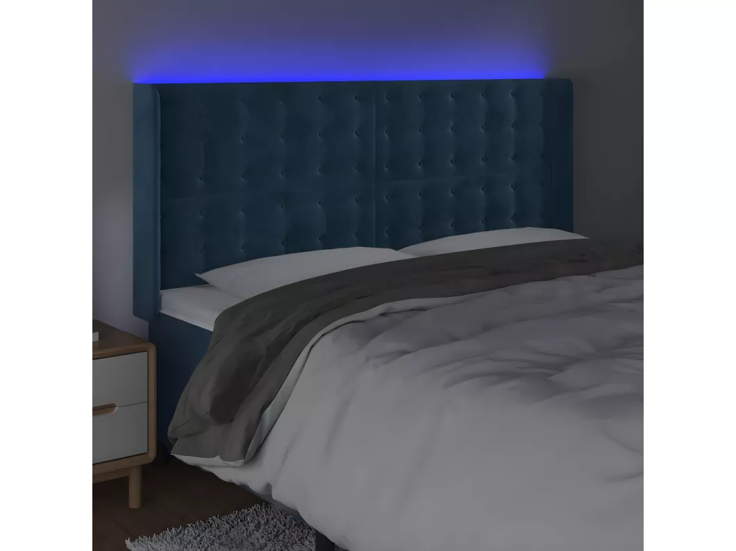 Kauf Unique LED Kopfteil Dunkelblau 183x16x118/128 cm Samt VIP-Rabatte
