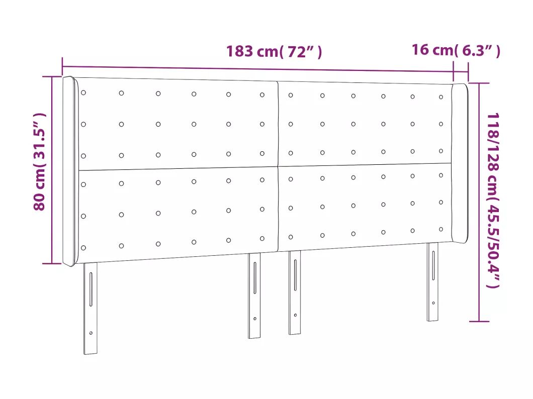 Kauf Unique LED Kopfteil Dunkelblau 183x16x118/128 cm Samt VIP-Rabatte
