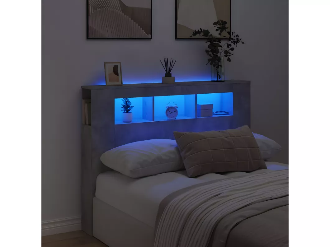Kauf Unique LED-Kopfteil Betongrau 140x18,5x103,5 cm Holzwerkstoff