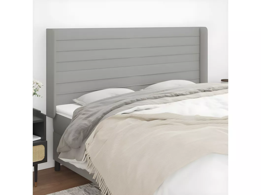 Kauf Unique Kopfteil mit Ohren Hellgrau 183x16x118/128 cm Stoff JETZT KAUFEN