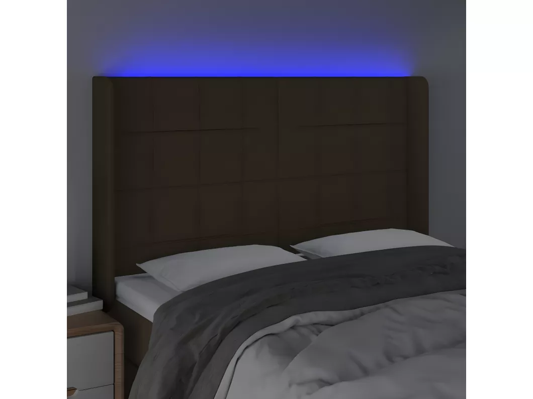 Kauf Unique LED Kopfteil Dunkelbraun 147x16x118/128 cm Stoff Sonderangebot der Fabrik