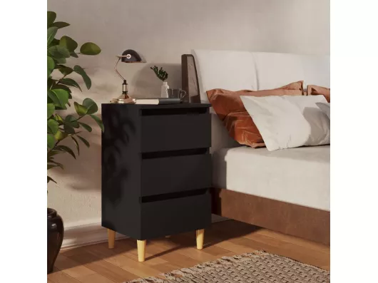 Kauf Unique Nachttisch mit Massivholz-Beinen Schwarz 40x35x69 cm
