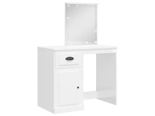 Kauf Unique Schminktisch mit LED-Leuchten Hochglanz-Weiß 90x42x132,5 cm Preisnachlass