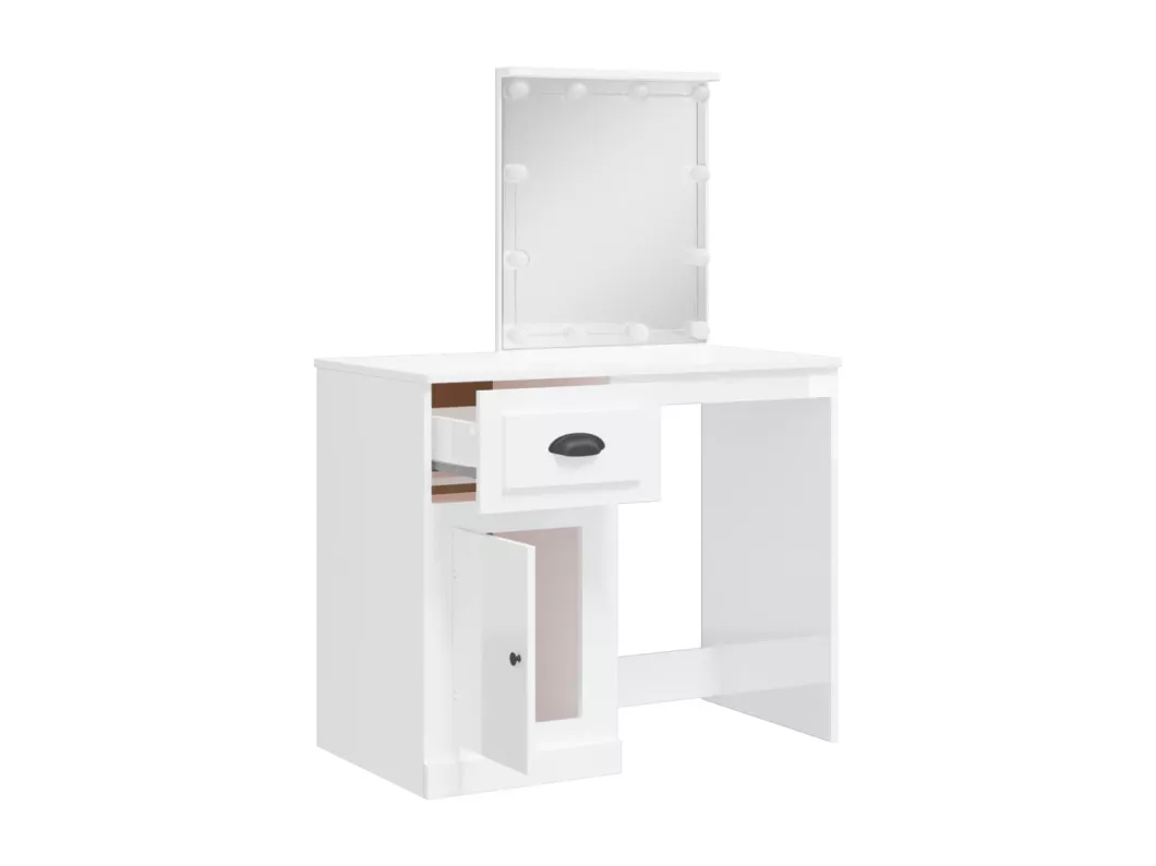 Kauf Unique Schminktisch mit LED-Leuchten Hochglanz-Weiß 90x42x132,5 cm Preisnachlass