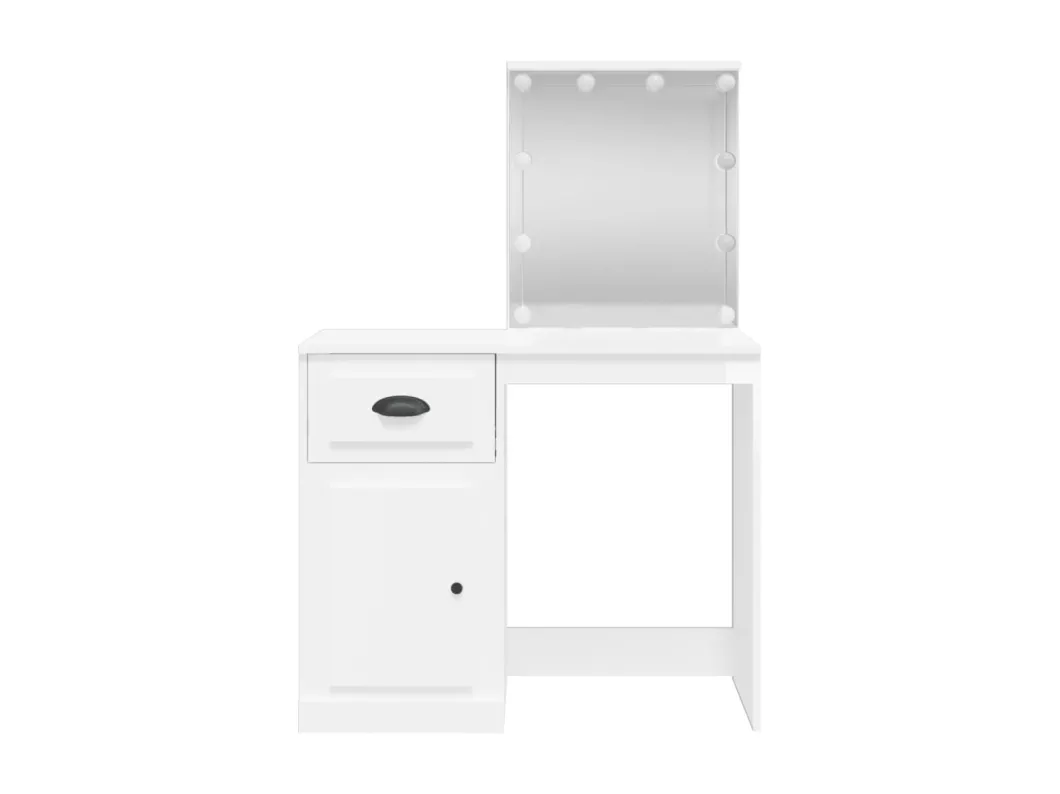 Kauf Unique Schminktisch mit LED-Leuchten Hochglanz-Weiß 90x42x132,5 cm Preisnachlass