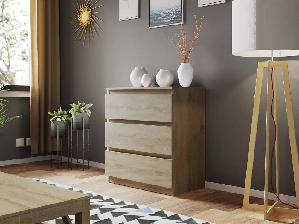Kauf Unique Kommode mit 3 Schubladen - 70x40x77 cm - Sonoma Eiche - Malwa M3