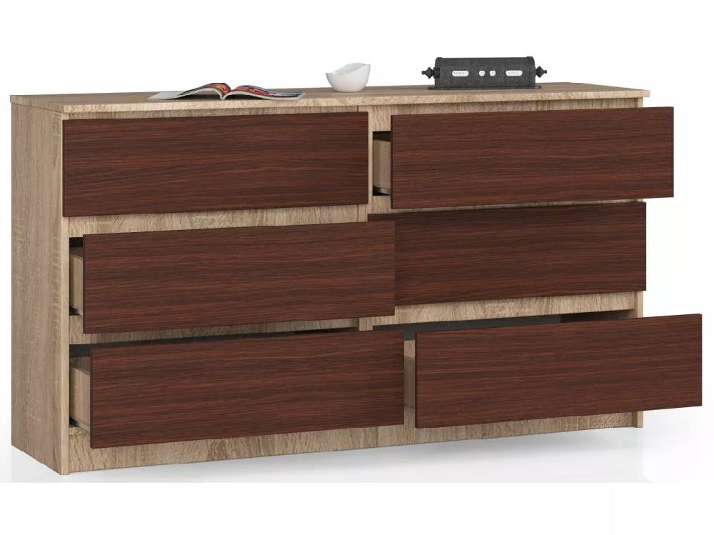Kauf Unique Kommode AKORD K140 Sonoma-Eiche 138 cm 6 Schubladen Front Wenge B138 x H77 x T40 cm Auslauf