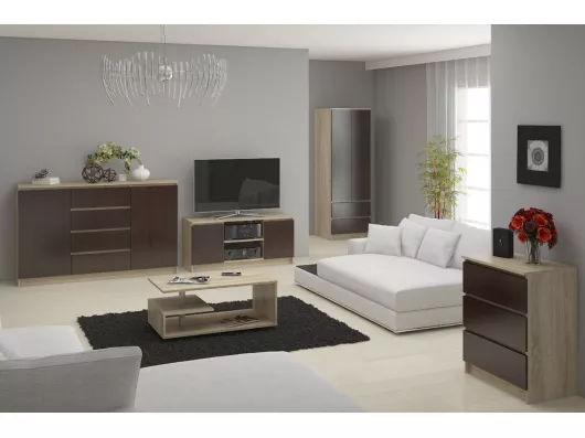 Kauf Unique Kommode AKORD K140 Sonoma-Eiche 138 cm 6 Schubladen Front Wenge B138 x H77 x T40 cm Auslauf
