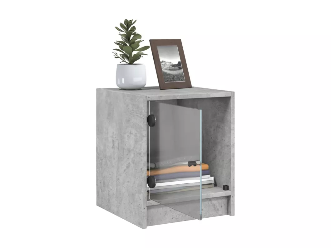Kauf Unique Nachttisch mit Glastür Betongrau 35x37x42 cm Zeitbegrenzte Promotion