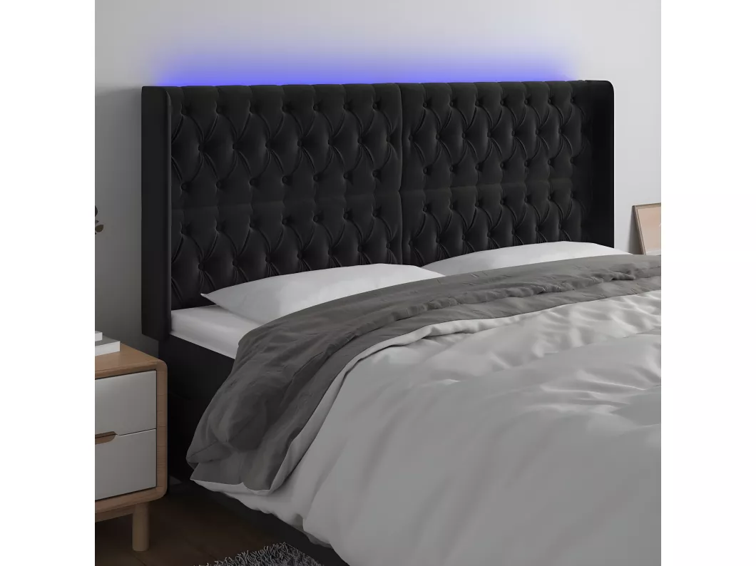 Kauf Unique LED Kopfteil Schwarz 183x16x118/128 cm Samt
