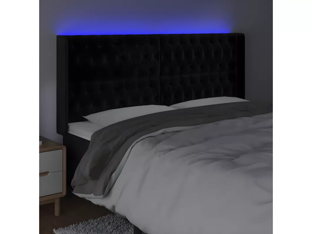 Kauf Unique LED Kopfteil Schwarz 183x16x118/128 cm Samt Fabrikpreis