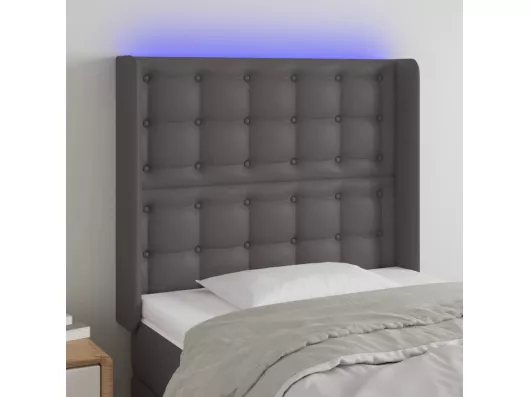 Kauf Unique LED Kopfteil Grau 103x16x118/128 cm Kunstleder Top Angebot