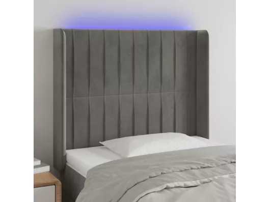 Kauf Unique LED Kopfteil Hellgrau 83x16x118/128 cm Samt