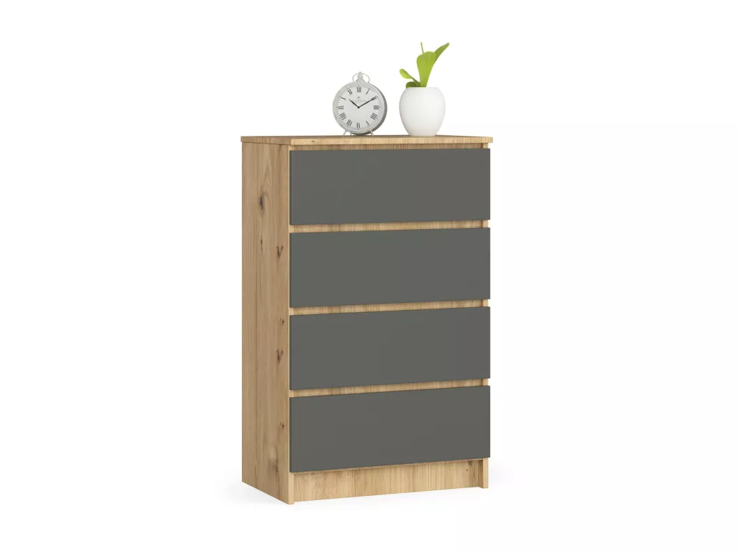 Kauf Unique Kommode AKORD K60 Eiche Artisan 60 cm 4 Schubladen Front Graphitgrau B60 x H99 x T40 cm Outlet