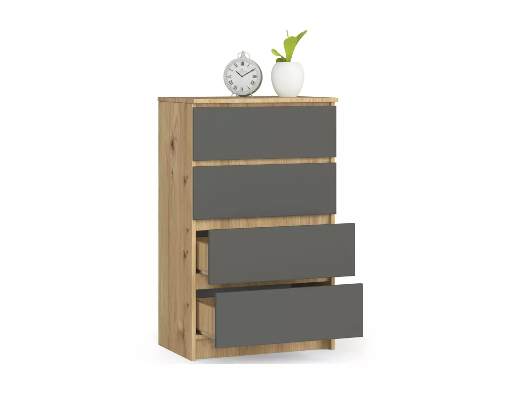 Kauf Unique Kommode AKORD K60 Eiche Artisan 60 cm 4 Schubladen Front Graphitgrau B60 x H99 x T40 cm Outlet