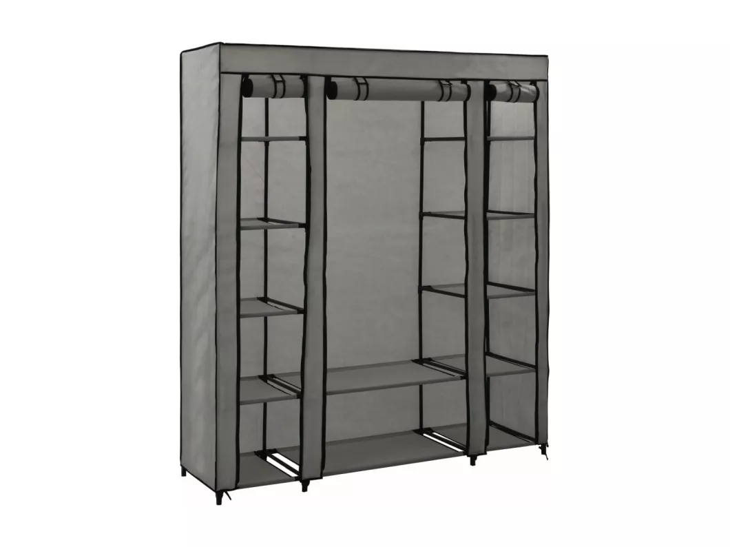 Kauf Unique Stoffschrank mit Fächern Kleiderstangen Grau 150x45x176cm